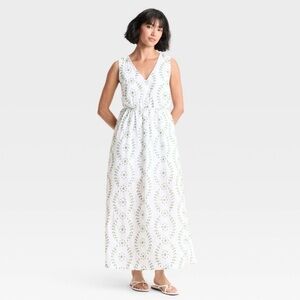 Women's Maxi Open Back Sundress - A New Day™ White/Green L